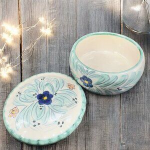 Mexico Pottery Folk Art Trinket Dish Jewelry Holder Container Jar Hand‎ Made VTG